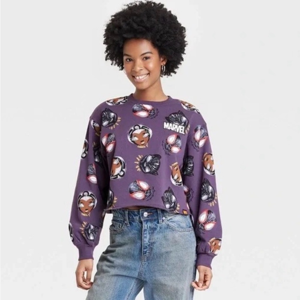Marvel Graphic Print Black Panther Sweatshirt Spiderman Storm Nikkolas Smith